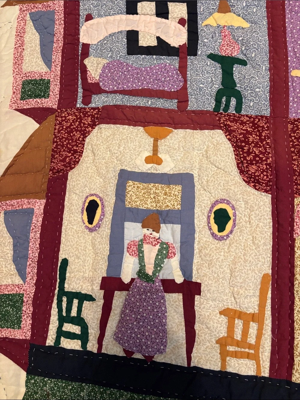 Handmade Dollhouse Patchwork Quilt - Multi-Color 58x49
